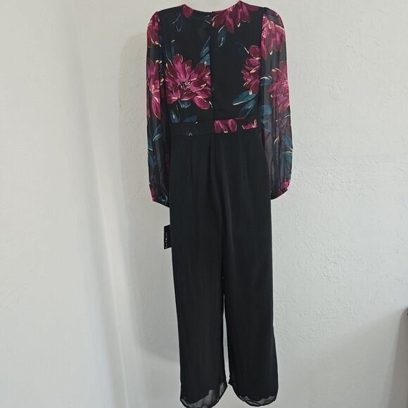 Enfocus Studio Size 4 Sheer Black Wrap Floral Jumpsuit Whimsigoth Fairygrunge - Picture 5 of 14